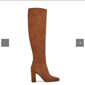 Nine West - Kalida Heeled Boots - Carmel suede like material tall over the knee